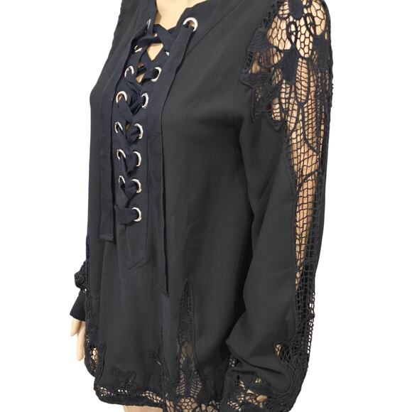 Gimmicks Black Lace up front top with cutout detail small NWOT - Picture 2 of 7